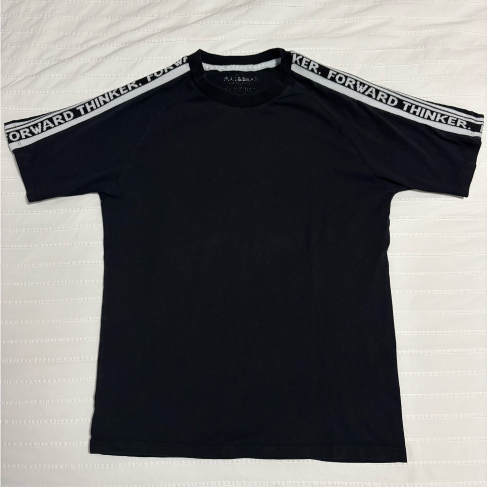 Pull&Bear Black T-Shirt with White Accents